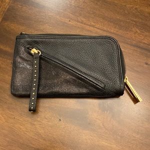 Sanctuary - pebbled 100% black leather clutch
